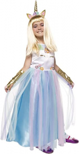 Costume carnevale Principessa Unicorno bambina vestito blu M 5 - 7 anni