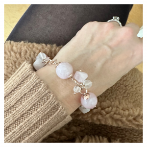 Bracciale Con Sfere Sfaccettate In Quarzo Rosa