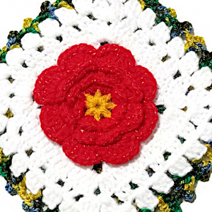 Presina bianca e con fiore rosso ad uncinetto 17.5x18.5 cm - Crochet by Patty