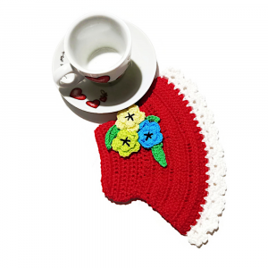 Presina cappello rosso con fiori ad uncinetto 12.5x18 cm - Crochet by Patty