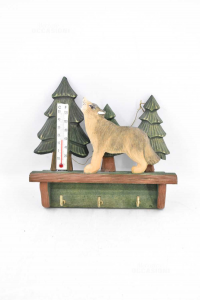 Holder Wall Keys Wood With Wolf And Pini 18 Cm