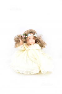 Ceramic Doll With Dress Yellow 35 Cm