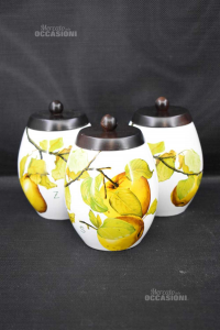 Tris Spice Jars Ceramic Gubbio Italy With Lid Wood