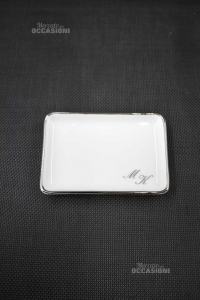 Small Plate Rectangular Limoges With Initials M K 10.5x7.5 Cm