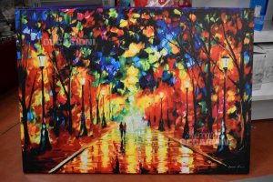 Canvas Print Afremov 150x100 Cm Amsterdam Avenue Lined With Trees