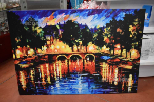 Canvas Print Afremov 150x100 Cm Amsterdam Bridge On River
