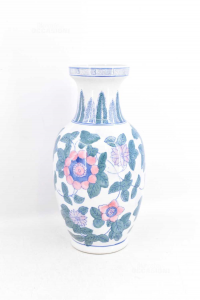 Vaso In Ceramica Portafiori Bianco Verde Rosa Blu H 30 Cm