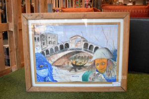 Quadro Dipinto A Manoolio Su Tela Carnevale Di Venezia Autore Fanting 70x90 Cm