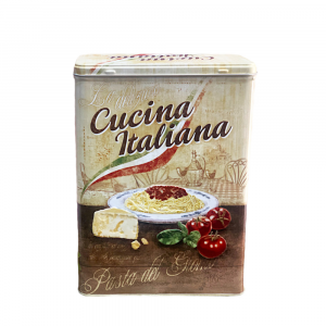 Scatola contenitore in latta con coperchio e scritta Cucina Italiana 19x8x26 cm