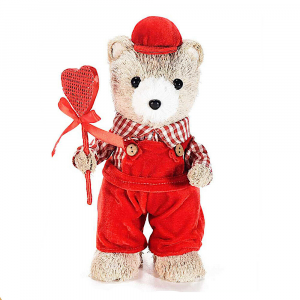 Orsetto innamorato con salopette rossa e cuore 12x10x23 cm
