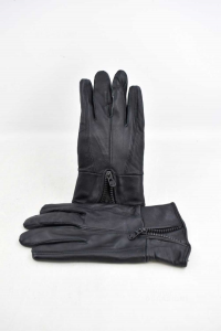 Gloves Woman In Real Leather Black Size.l