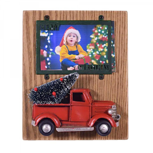 Portafoto natalizio con camioncino in mdf e metallo 13x3.5x16 cm
