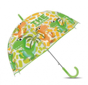 Ombrello per bambini trasparente con dinosauri verde e arancio