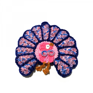 Presina colorata a forma di pavone ad uncinetto 14x13 cm