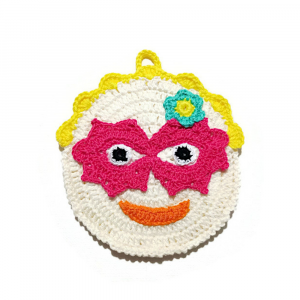 Presina Carnevale panna e fucsia ad uncinetto 13 cm - Crochet by Patty