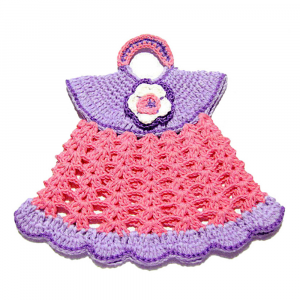 Presina vestitino rosa lilla e viola ad uncinetto 18x16,5 cm - Crochet by Patty