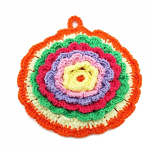 Presina fiore multicolore rotonda ad uncinetto 12 cm - Crochet by Patty
