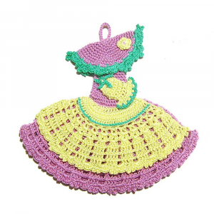 Presina gialla a forma di damina ad uncinetto 18x17 cm - Crochet by Patty