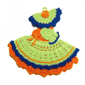 Presina verde a forma di damina ad uncinetto 18x17 cm - Crochet by Patty