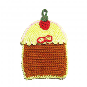 Presina Cupcake gialla e marrone ad uncinetto 11.5x18 cm - Crochet by Patty