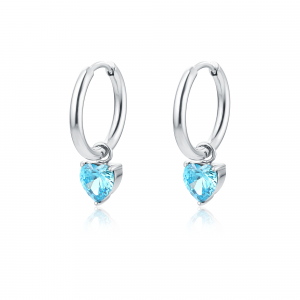 Brand Orecchini lobo con pendente di cristallo a cuore in acciaio azzurro