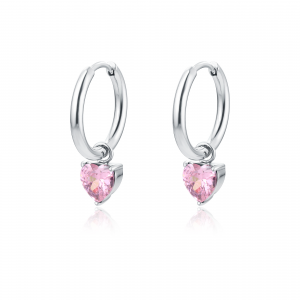Brand Orecchini lobo con pendente di cristallo a cuore in acciaio rosa