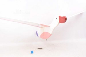 Gabbiano In Legno Bianco Rosa Con Ali Movibili ( Apertura 80 Cm )