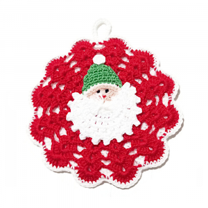 Presina di Natale rossa con Babbo Natale ad uncinetto 13 cm - Crochet by Patty