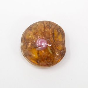 Perla vetro di Murano schissa tonda 22 mm con foro passante e decori floreali e avventurina