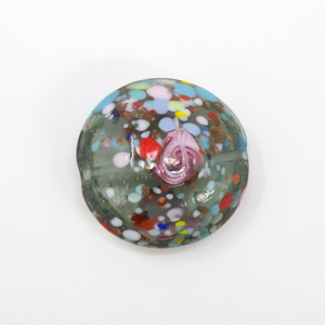 Perla vetro di Murano schissa tonda multicolore 22 mm con foro passante e decori floreali
