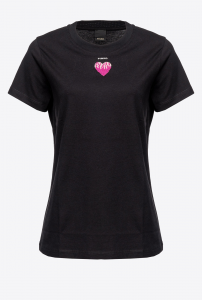 T-shirt Trapani ricamo cuore nera Pinko
