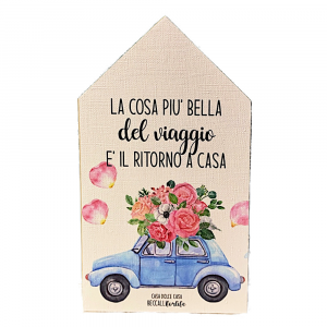 Quadretto Macchina con fiori per casa in legno 10.5x19.5 cm - Beccalli for Life