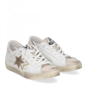 2Star Sneaker low bianco camoscio beige glitterata