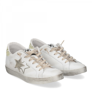 2Star Sneaker low bianco laminato glitter oro