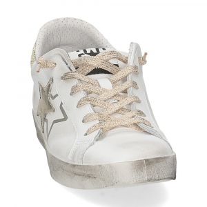 2Star Sneaker low bianco laminato glitter oro-3