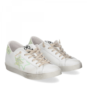 2Star Sneaker low bianco laminato glitter verde