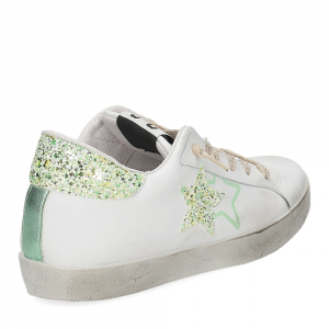 2Star Sneaker low bianco laminato glitter verde-5