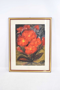 Pintura Pintado Flores Rojo Tamaño 42x33 Cm