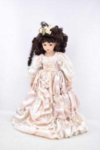 Muñeca De Cerámica Vestido Rosa Polvo 45 Cm