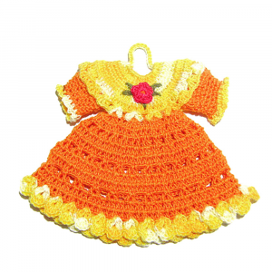 Presina vestitino arancione e giallo ad uncinetto 16x14 cm - Crochet by Patty