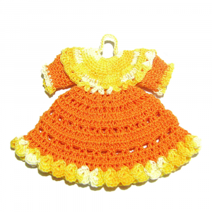 Presina vestitino arancione e giallo ad uncinetto 16x14 cm - Crochet by Patty