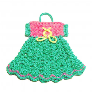 Presina vestitino acquamarina e rosa ad uncinetto 15.5x15 cm - Crochet by Patty