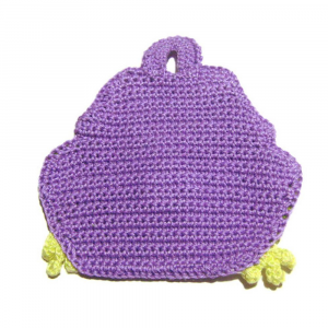 Presina ranocchio verde e lilla ad uncinetto 15.5x16 cm - Crochet by Patty