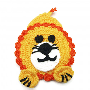Presina leoncino gialla e arancione ad uncinetto 10x14 cm - Crochet by Patty