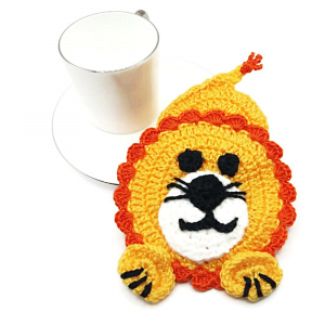 Presina leoncino gialla e arancione ad uncinetto 10x14 cm - Crochet by Patty