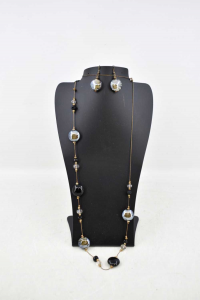Necklace Long Glass Murano + Earrings Black
