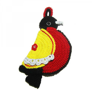 Presina uccellino rosso e giallo ad uncinetto 11x24.5 cm - Crochet by Patty