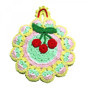 Presina colorata con ciliegie ad uncinetto 14.5x17 cm - Crochet by Patty