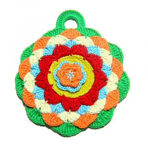 Presina colorata con fiore ad uncinetto 14.5x16.5 cm - Crochet by Patty