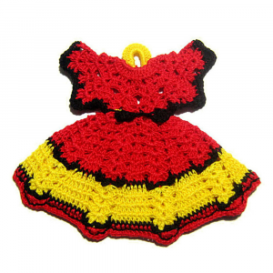 Presina vestitino rosso e giallo ad uncinetto 17x14 cm - Crochet by Patty